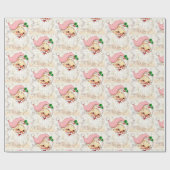 キュートクリスマスピンクレトロヴィンテージサンタ ラッピングペーパー (フラット)