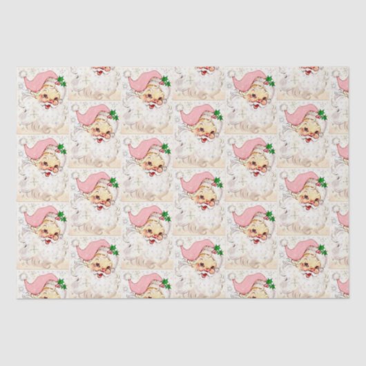 キュートクリスマスピンクレトロヴィンテージサンタ 薄葉紙 (正面)