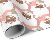 キュートクリスマスピンクレトロヴィンテージブラックサンタギフト ラッピングペーパー (ロールコーナー)