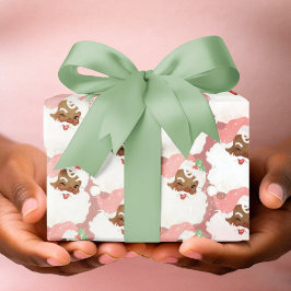 キュートクリスマスピンクレトロヴィンテージブラックサンタギフト ラッピングペーパー
