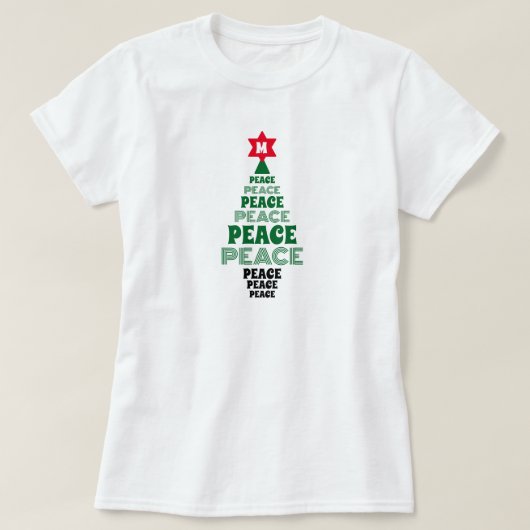 キュートクリスマスピースツリーカスタムイニシャルホワイトおもしろい Tシャツ (デザイン正面)