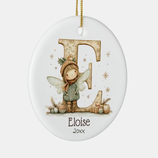 キュートクリスマスフェアリーイニシャルパーソナライズされたホリデイ セラミックオーナメント (右)