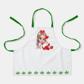キュートクリスマスフェアリー&ホリーベリーリーフ縁ど4月 エプロン (正面)