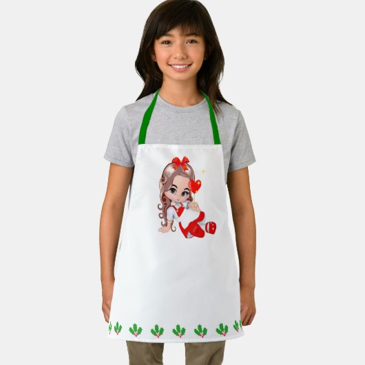 キュートクリスマスフェアリー&ホリーベリーリーフ縁ど4月 エプロン (インサイチュ)