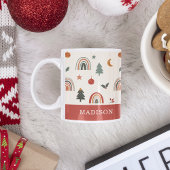 キュートクリスマスフェスティバルレインボーズホリデーズネーム マグカップ