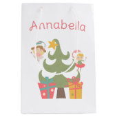 キュートクリスマスフェリーズ名前をカスタムする ミディアムペーパーバッグ (正面)