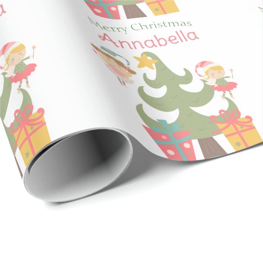 キュートクリスマスフェリーズ名前をカスタムする ラッピングペーパー (ロールコーナー)