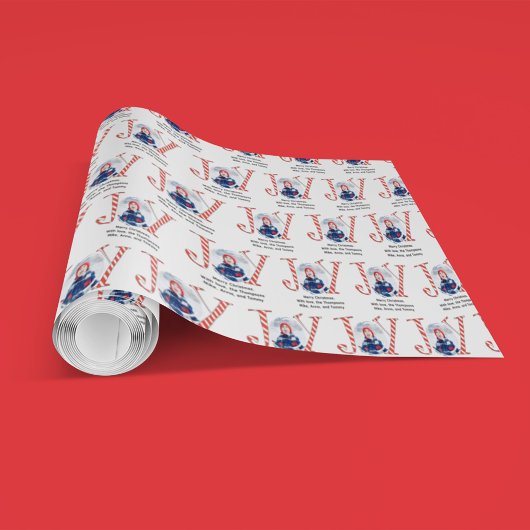 キュートクリスマスフォトジョイタイポグラフィカスタム ラッピングペーパー
