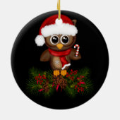 キュートクリスマスフクロウオンパインブランチオーナメント セラミックオーナメント (裏面)