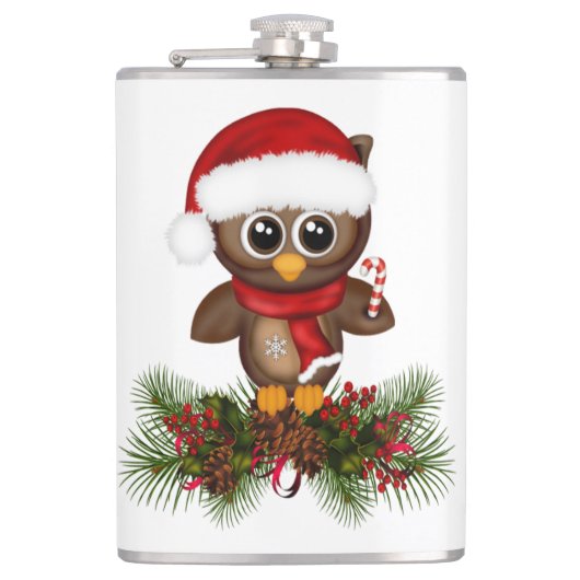 キュートクリスマスフクロウオンパインブランチフラスコ フラスク (正面)