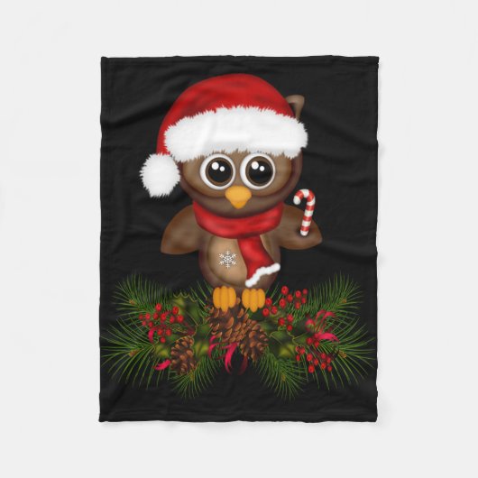 キュートクリスマスフクロウオンパインブランチフリースブランケット フリースブランケット (正面)