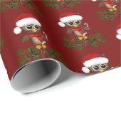 キュートクリスマスフクロウオンパインブランチラッピング紙 ラッピングペーパー (ロールコーナー)