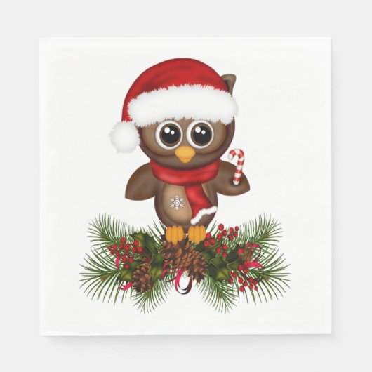 キュートクリスマスフクロウオンパインブランチ紙ナプキンス スタンダードランチョンナプキン (正面)