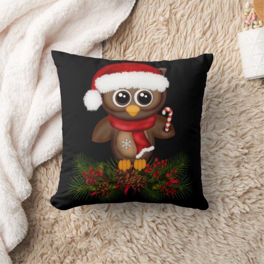 キュートクリスマスフクロウオンパインブランチ装飾用クッション クッション (ブランケット)