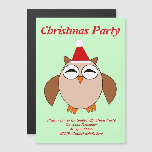 キュートクリスマスフクロウカスタムルパーティー招待状 マグネット招待状 (正面/裏面)