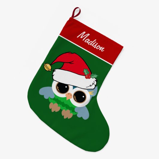 キュートクリスマスフクロウカスタムル ラージクリスマスストッキング (正面 (吊り時))