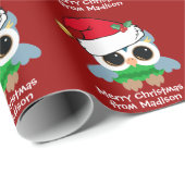 キュートクリスマスフクロウパーソナライズされたレッドキッズホリデー ラッピングペーパー (ロールコーナー)