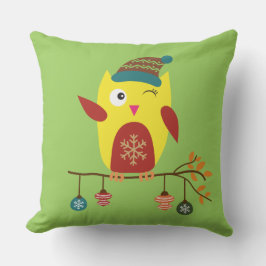 キュートクリスマスフクロウ冬イラストレーション クッション