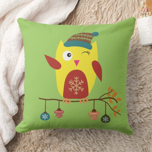 キュートクリスマスフクロウ冬イラストレーション クッション (ブランケット)