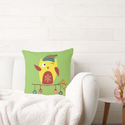 キュートクリスマスフクロウ冬イラストレーション クッション (ソファ)