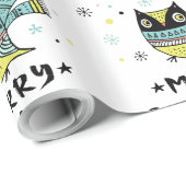 キュートクリスマスフクロウ&ブラックタイポグラフィ ラッピングペーパー (ロールコーナー)
