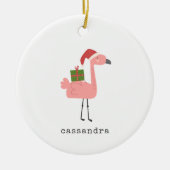 キュートクリスマスフラミンゴイラストレーション パーソナライズされた セラミックオーナメント (正面)