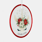 キュートクリスマスフローラユニコーンホリデーパーソナライズされた メタルオーナメント (正面右)