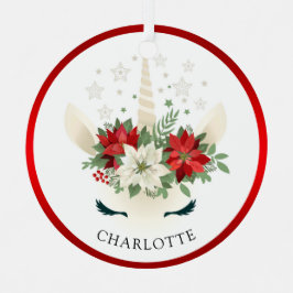 キュートクリスマスフローラユニコーンホリデーパーソナライズされた メタルオーナメント