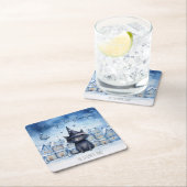 キュートクリスマスブラックキャットフェスティバルホリデー スクエアペーパーコースター (インサイチュ)