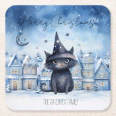 キュートクリスマスブラックキャットフェスティバルホリデー スクエアペーパーコースター (正面)