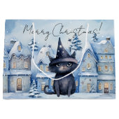 キュートクリスマスブラックキャットフェスティバルホリデー ラージペーパーバッグ (正面)