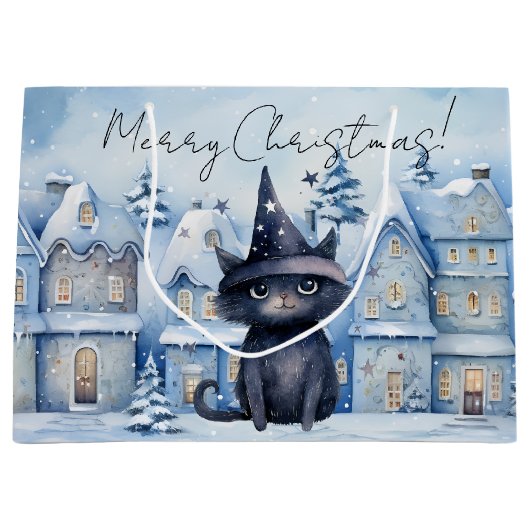 キュートクリスマスブラックキャットフェスティバルホリデー ラージペーパーバッグ (正面)