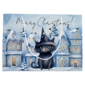 キュートクリスマスブラックキャットフェスティバルホリデー ラージペーパーバッグ (裏面)