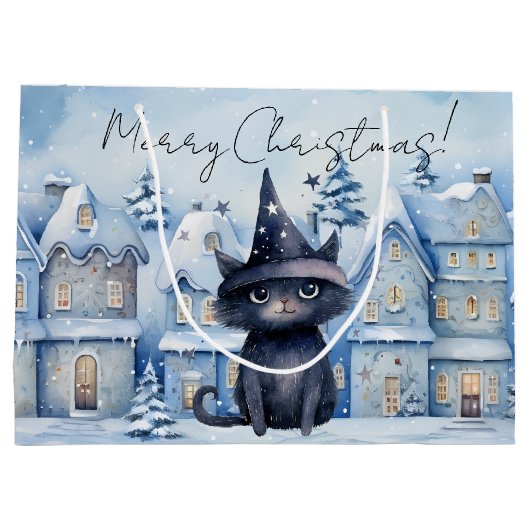 キュートクリスマスブラックキャットフェスティバルホリデー ラージペーパーバッグ (裏面)