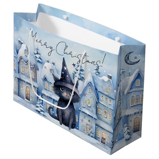 キュートクリスマスブラックキャットフェスティバルホリデー ラージペーパーバッグ (正面アングル)