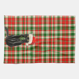 キュートクリスマスブラックキャットホリデープレイド キッチンタオル