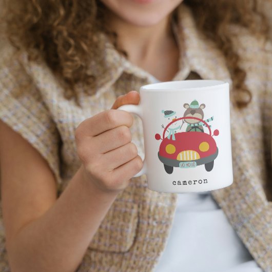 キュートクリスマスベア雪だるまレッドカー名前をカスタムする コーヒーマグカップ