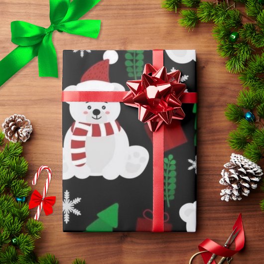 キュートクリスマスベア&ホリデーツリー ラッピングペーパー