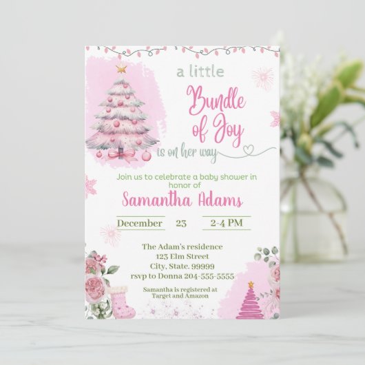 キュートクリスマスベビーシャワー招待状 招待状 (スタンド正面)