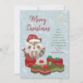 キュートクリスマスベビーラクーンレッドサンタハット シーズンカード (正面)