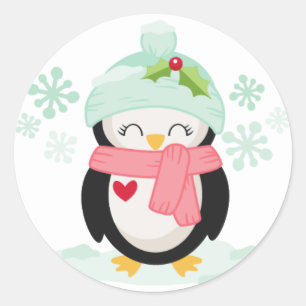 キュートクリスマスペンギンイラストレーションシール ラウンドシール