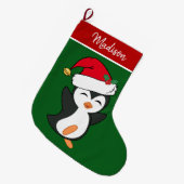 キュートクリスマスペンギンカスタム ラージクリスマスストッキング (正面 (吊り時))