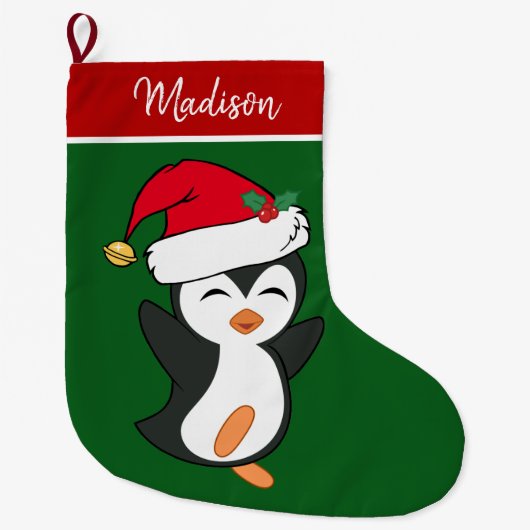 キュートクリスマスペンギンカスタム ラージクリスマスストッキング (正面)