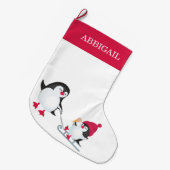 キュートクリスマスペンギンスライド母ベビー名 ラージクリスマスストッキング (正面 (吊り時))