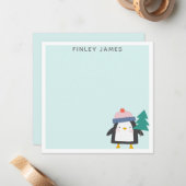 キュートクリスマスペンギンティール(緑がかった色)パーソナライズされたミント ノートカード (正面/裏面インサイチュ)