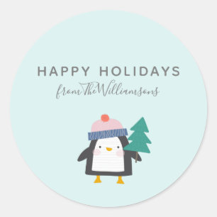 キュートクリスマスペンギンティール（緑がかった色）パーソナライズされたミント  ラウンドシール