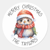 キュートクリスマスペンギンホリデー ラウンドシール (正面)
