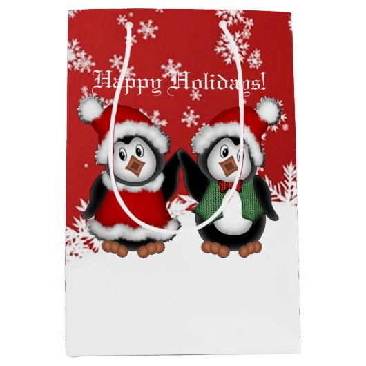 キュートクリスマスペンギン抱き枕 ミディアムペーパーバッグ (正面)