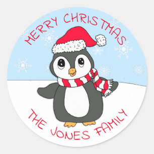 キュートクリスマスペンギン雪片の休日 ラウンドシール