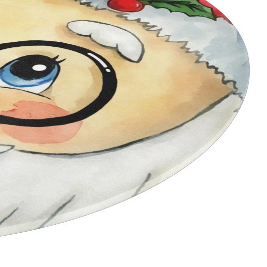 キュートクリスマスホリデーウォーターカラーサンタ顔 カッティングボード (角)